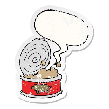 karikatür konserve gıda ve konuşma balonu sıkıntılı etiket