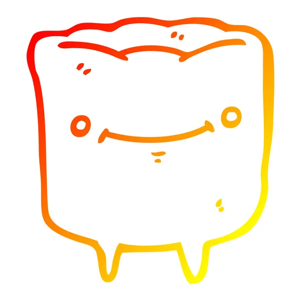Warme kleurovergang lijntekening cartoon gelukkig tand — Stockvector