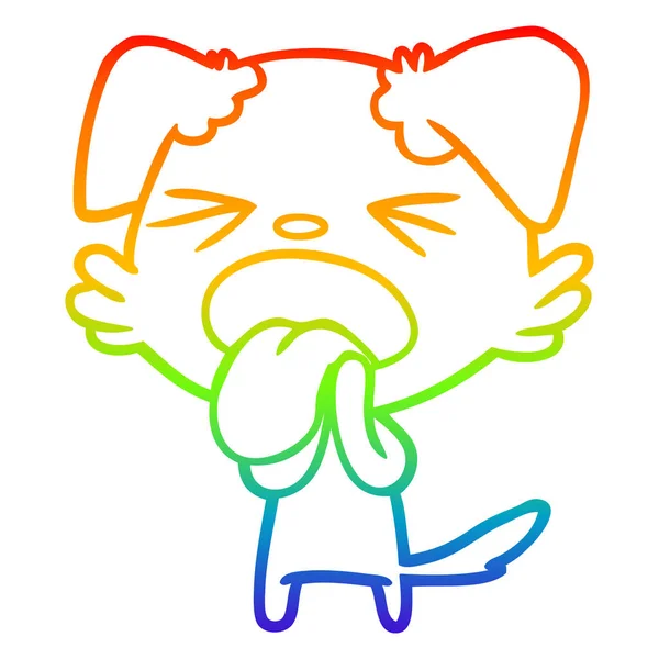 Rainbow gradient ligne dessin dessin animé chien dégoûté — Image vectorielle