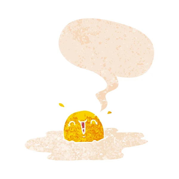 Retro dokulu tarzda karikatür kızarmış yumurta ve konuşma balonu — Stok Vektör