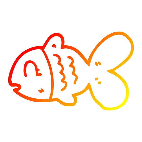 Línea de gradiente caliente dibujo dibujos animados peces — Vector de stock