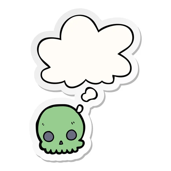 Cartoon schedel en dacht Bubble als een gedrukte sticker — Stockvector