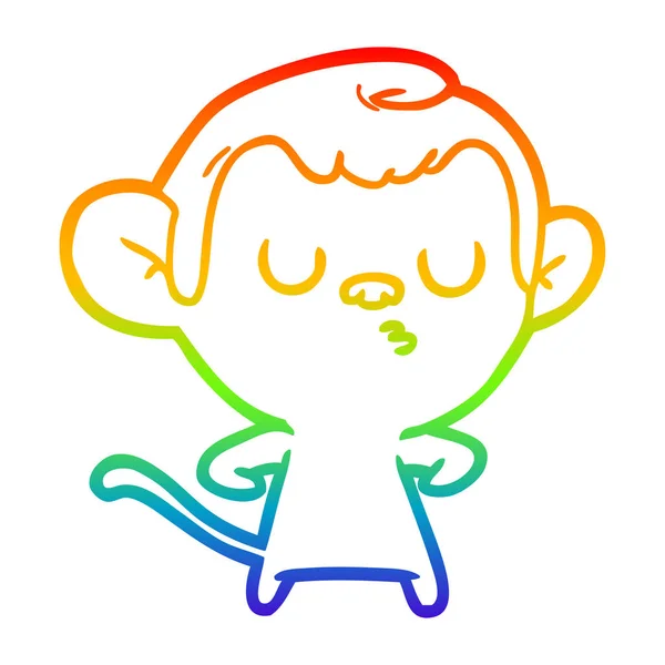 Rainbow gradient line drawing cartoon monkey — Stock Vector