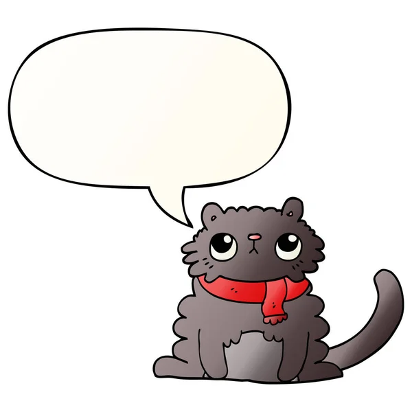 Düzgün degrade tarzında karikatür kedi ve konuşma balonu — Stok Vektör