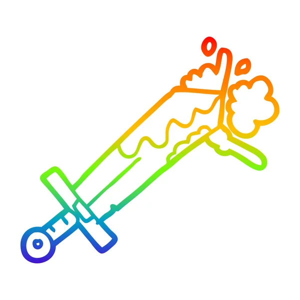 彩虹渐变线绘制血腥的卡通剑 — 图库矢量图片