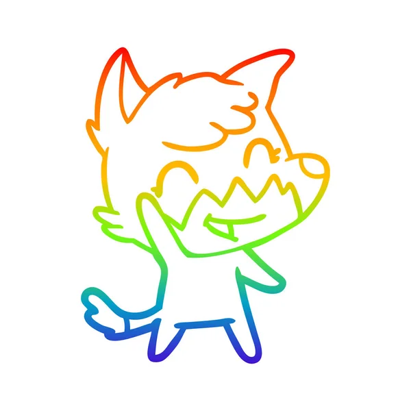 Linha gradiente arco-íris desenho feliz cartoon fox —  Vetores de Stock