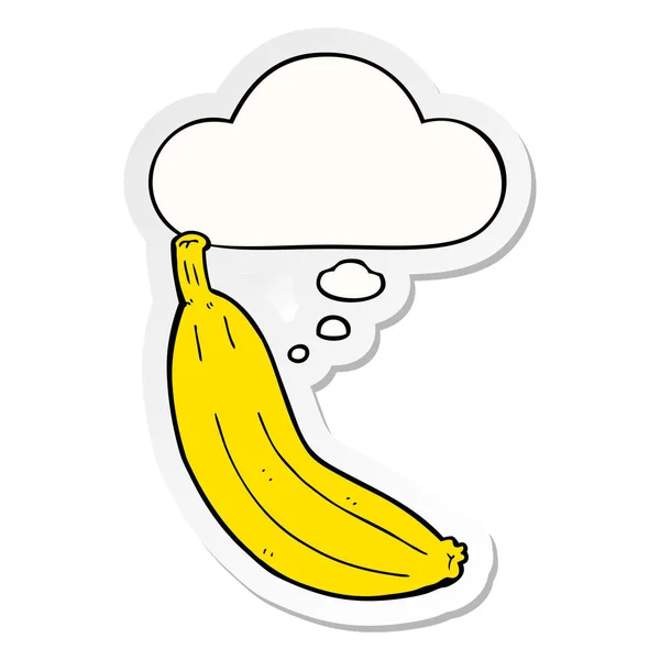 Cartoon banana and thought bubble as a printed sticker — Stock Vector