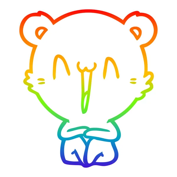 Regenboog gradiënt lijntekening Happy Bear zitten cartoon — Stockvector