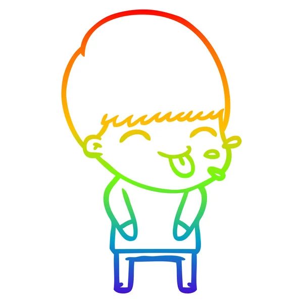 Rainbow gradient ligne dessin dessin animé garçon collant la langue — Image vectorielle