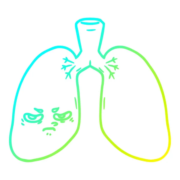 Koude gradiënt lijntekening cartoon boze longen — Stockvector
