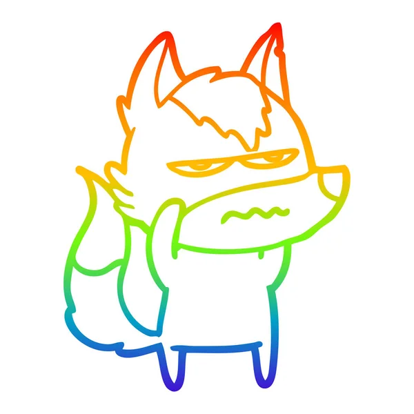 Regenboog gradiënt lijntekening cartoon geërgerd Wolf — Stockvector