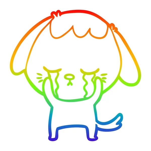 Linea gradiente arcobaleno disegno carino cucciolo piangendo cartone animato — Vettoriale Stock