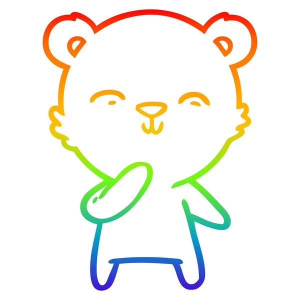 Rainbow gradient line drawing happy cartoon bear — Stock Vector
