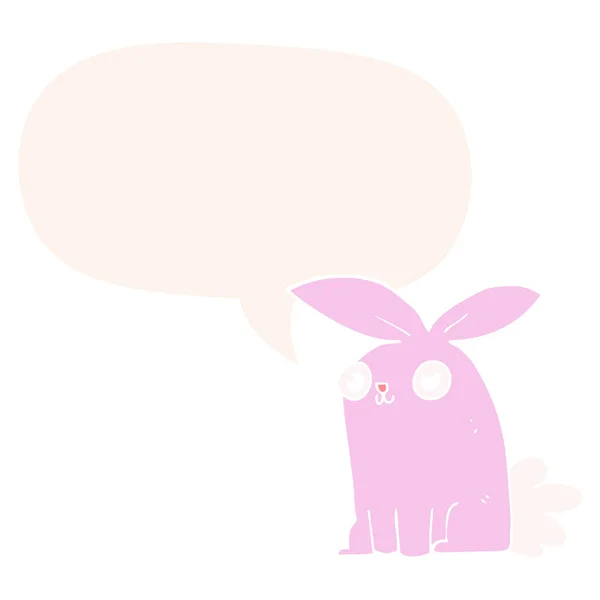 Cartoon bunny rabbit and speech bubble in retro style — Stock Vector