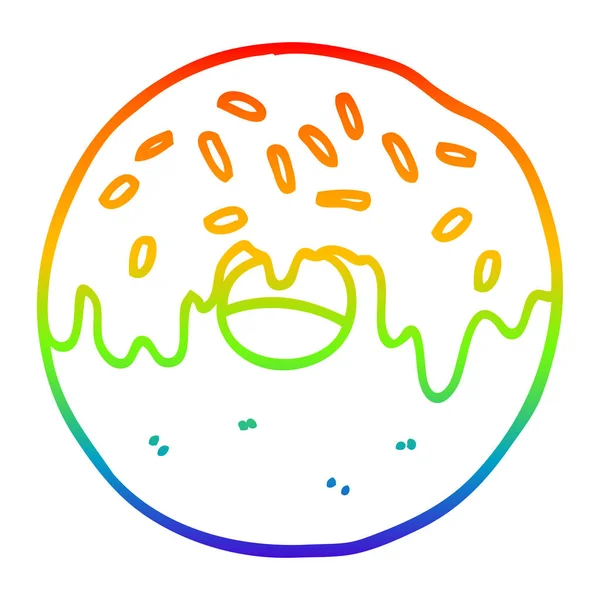 Regenbogen-Gradienten-Linie Zeichnung Cartoon Donut — Stockvektor