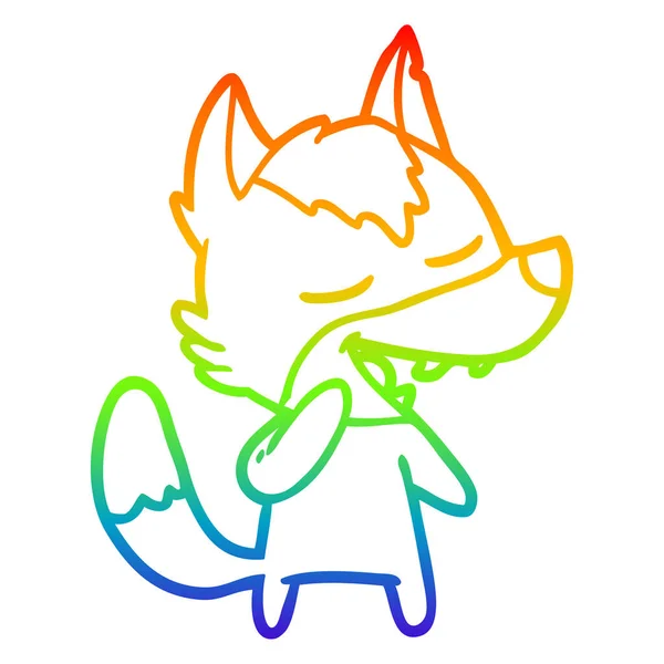 Arco iris gradiente línea dibujo dibujos animados lobo riendo — Archivo Imágenes Vectoriales