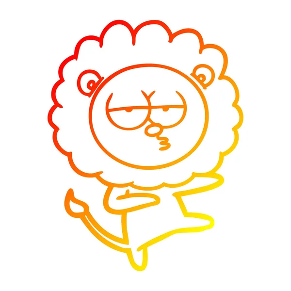 Chaud gradient ligne dessin dessin animé ennuyé lion danse — Image vectorielle