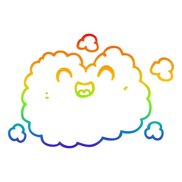 Rainbow gradient line drawing cartoon happy smoke cloud — Stock Vector