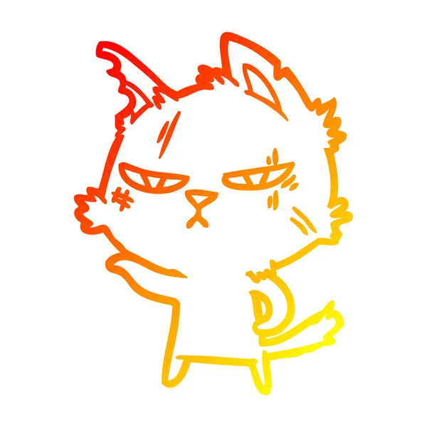 Línea de gradiente caliente dibujo duro dibujos animados gato — Vector de stock