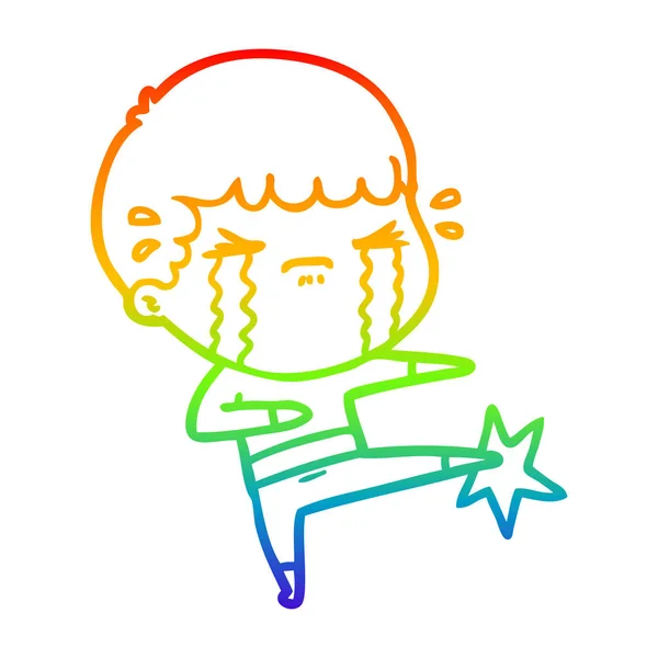 Rainbow gradient linje ritning tecknad man gråta — Stock vektor