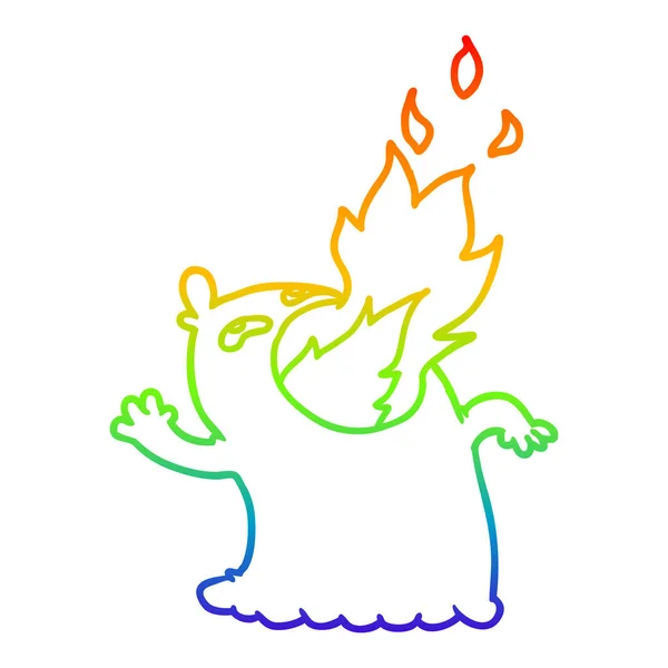 Regenboog gradiënt lijntekening cartoon Fire ademhaling Ghost — Stockvector