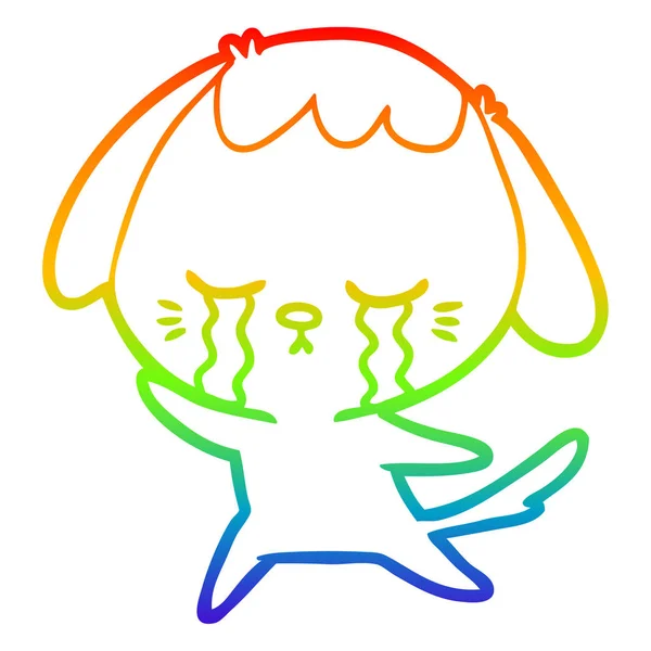 Linea gradiente arcobaleno disegno cartone animato cane piangendo — Vettoriale Stock