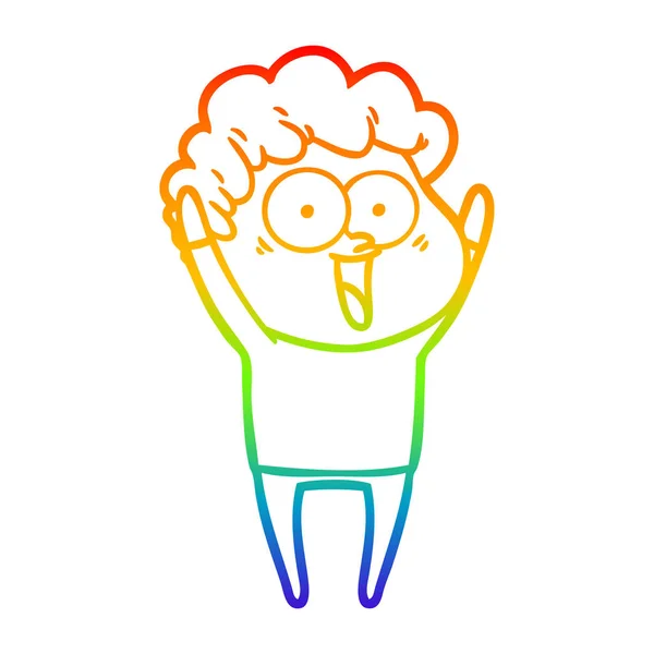 Regenboog gradiënt lijntekening cartoon gelukkig man — Stockvector