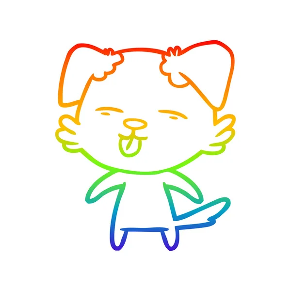 Arco iris gradiente línea dibujo dibujos animados perro sobresaliendo lengua — Vector de stock