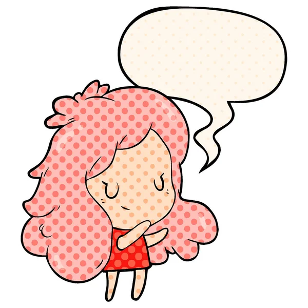 Cute cartoon girl and speech bubble in comic book style — Stock Vector