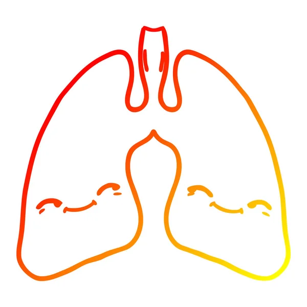 Línea de gradiente caliente dibujo dibujos animados pulmones — Vector de stock