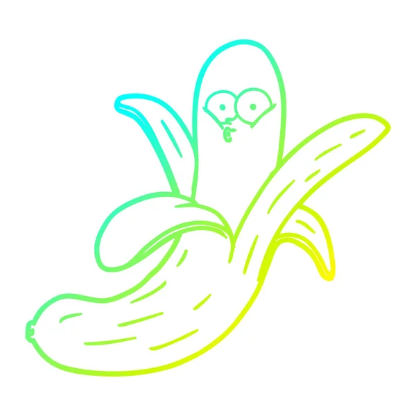 Koude gradiënt lijntekening cartoon banaan met gezicht — Stockvector