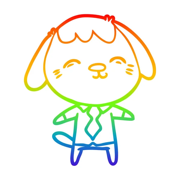 Arco iris gradiente línea dibujo feliz dibujos animados oficina trabajador perro — Archivo Imágenes Vectoriales