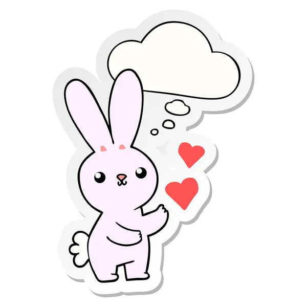 Carino cartone animato coniglio con amore cuori e pensiero bolla come un pri — Vettoriale Stock