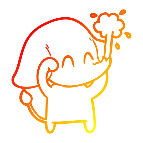 Gradient chaud ligne dessin mignon dessin animé éléphant spouting eau — Image vectorielle