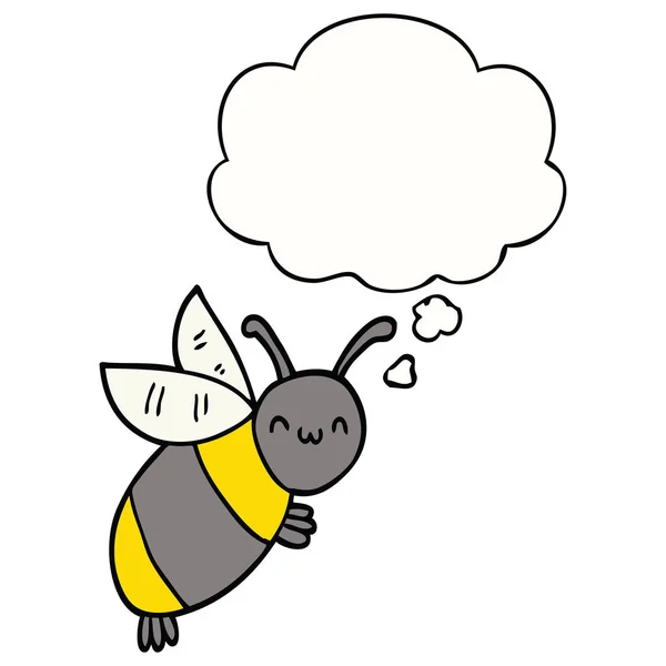 Leuke cartoon Bee en dacht Bubble — Stockvector