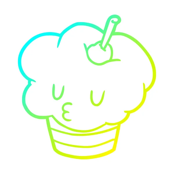 Línea de gradiente frío dibujo cupcake divertido — Archivo Imágenes Vectoriales