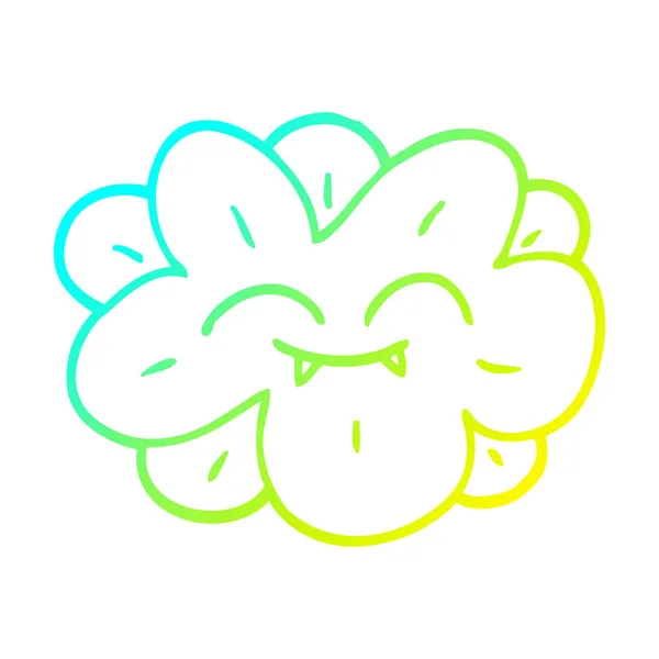 Línea de gradiente frío dibujo de dibujos animados flor con la cara — Vector de stock