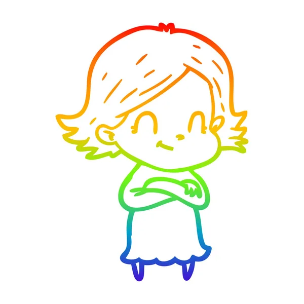 Rainbow gradient ligne dessin dessin animé sympathique fille — Image vectorielle