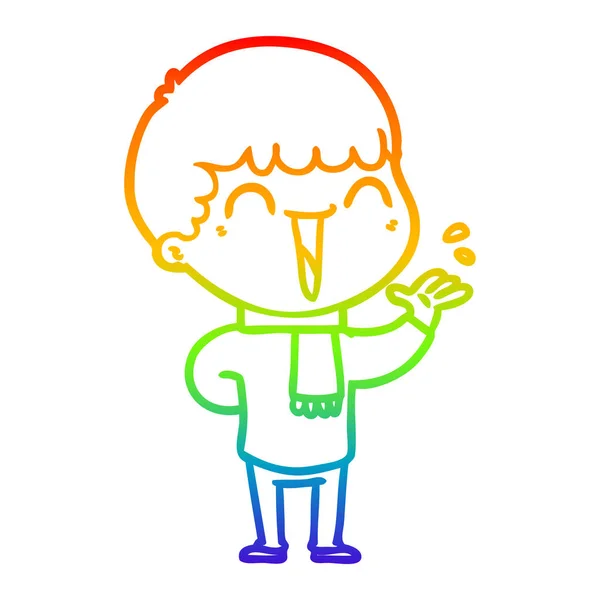 虹のグラデーションライン描画漫画幸せな男 — ストックベクタ