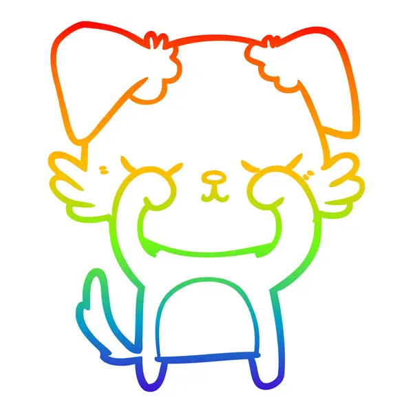 Rainbow gradient ligne dessin chien dessin animé mignon — Image vectorielle