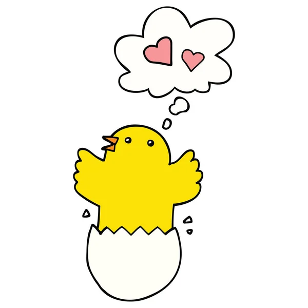 Cute hatching chick cartoon and thought bubble — Stock Vector