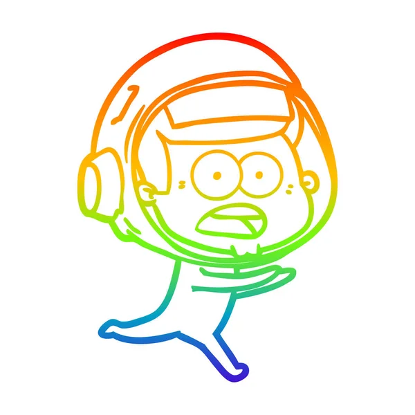 Regenboog gradiënt lijntekening cartoon verrast astronaut — Stockvector