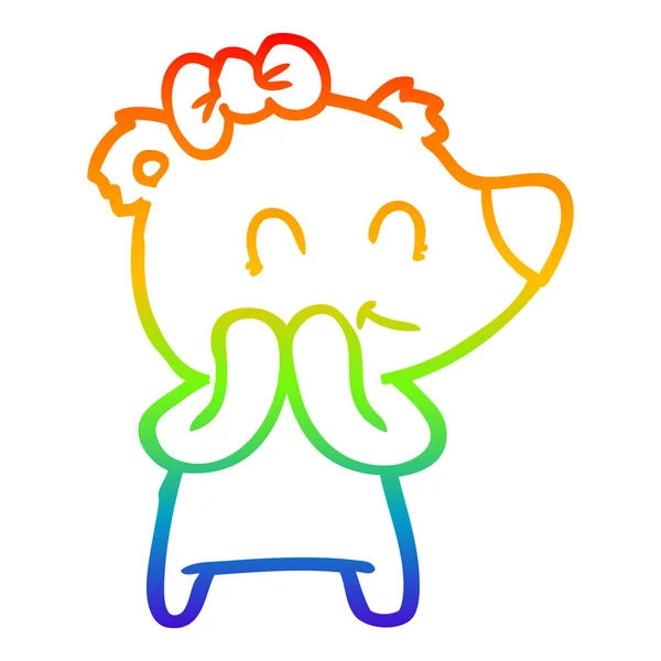 彩虹渐变线绘制害羞的雌性北极熊卡通 — 图库矢量图片
