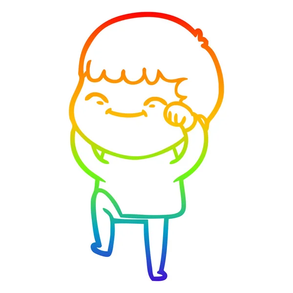 Rainbow gradient ligne dessin dessin animé heureux garçon — Image vectorielle