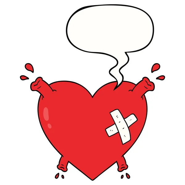 Karikatür kalp kan ve konuşma balonu fışkırtma — Stok Vektör