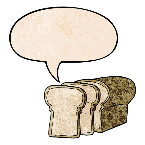 Cartone animato affettato pane e la bolla discorso in stile retrò texture — Vettoriale Stock