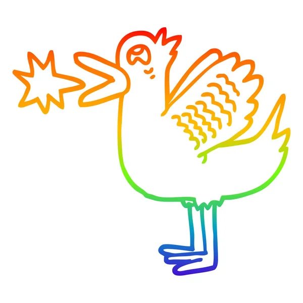 Arco-íris linha gradiente desenho cartoon quacking pato —  Vetores de Stock