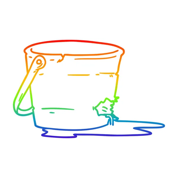 Rainbow gradient line drawing broken bucket cartoon — Stock Vector