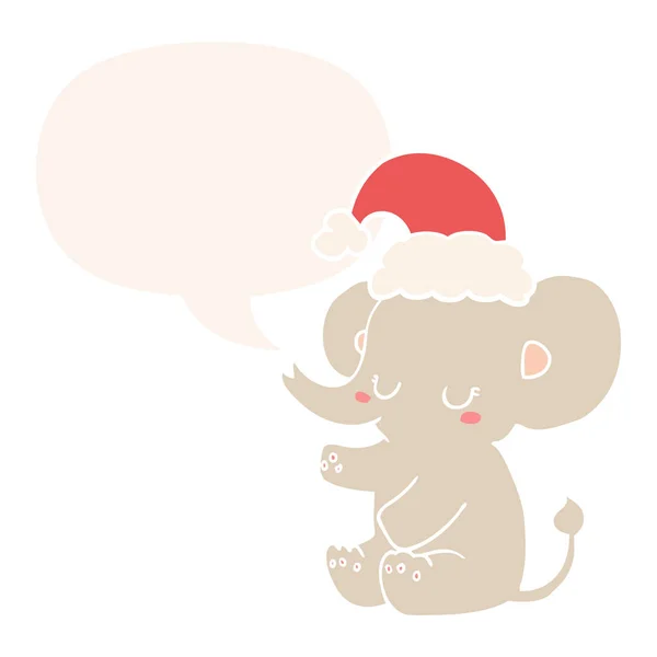 Elefante de Navidad lindo y burbuja del habla en estilo retro — Vector de stock