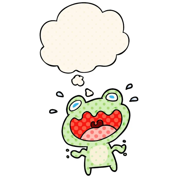 Cartoon frog frightened and thought bubble in comic book style — Stock Vector